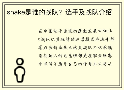 snake是谁的战队？选手及战队介绍